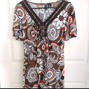 Hippie Festival Flower Power Tunic Top Women's Size L Embellishments